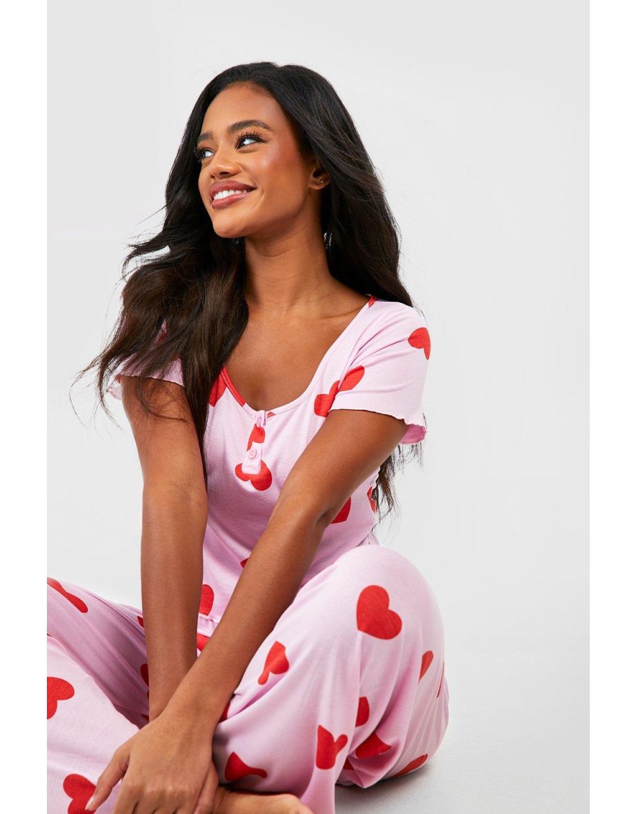 Valentine's Heart Print Button Front Pjs - pink - 3