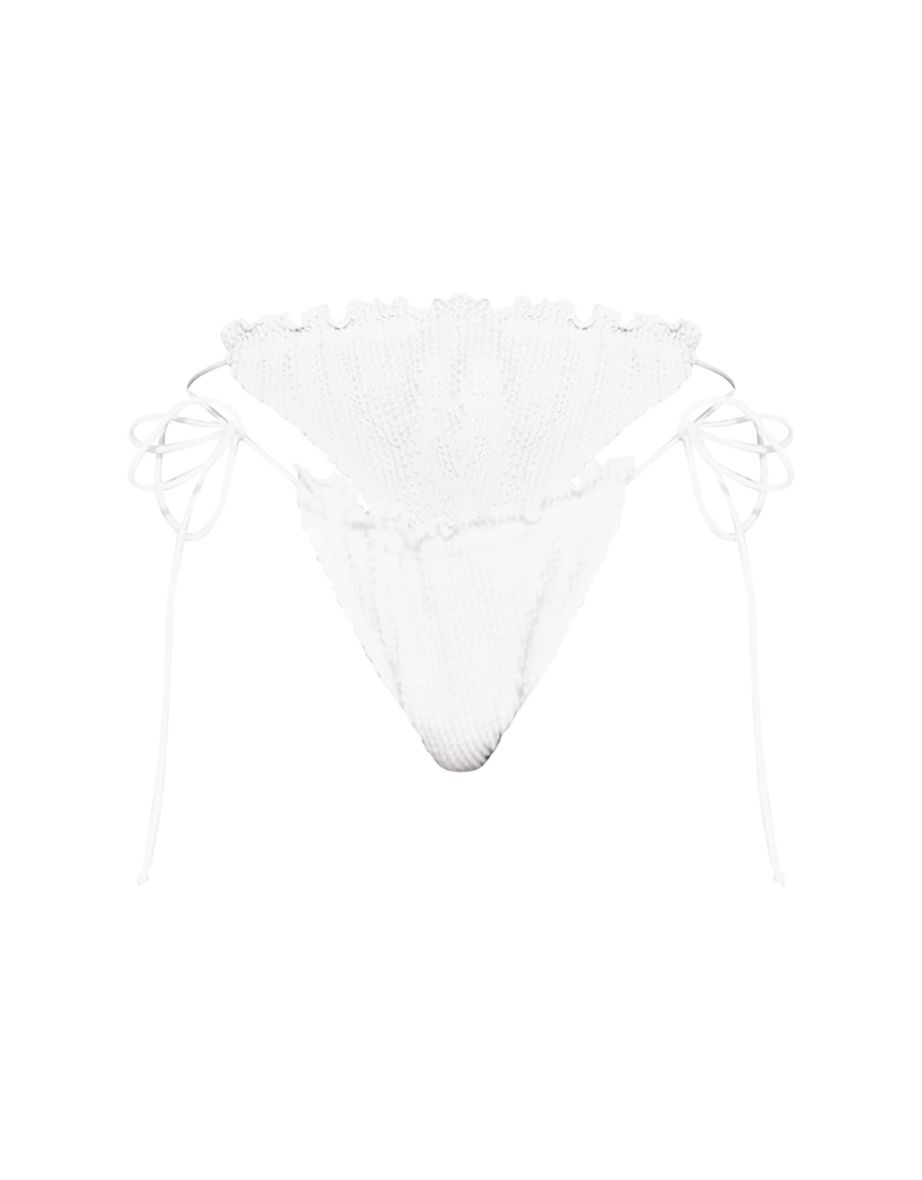White Crinkle Frill Tie Side Bikini Bottoms - 4