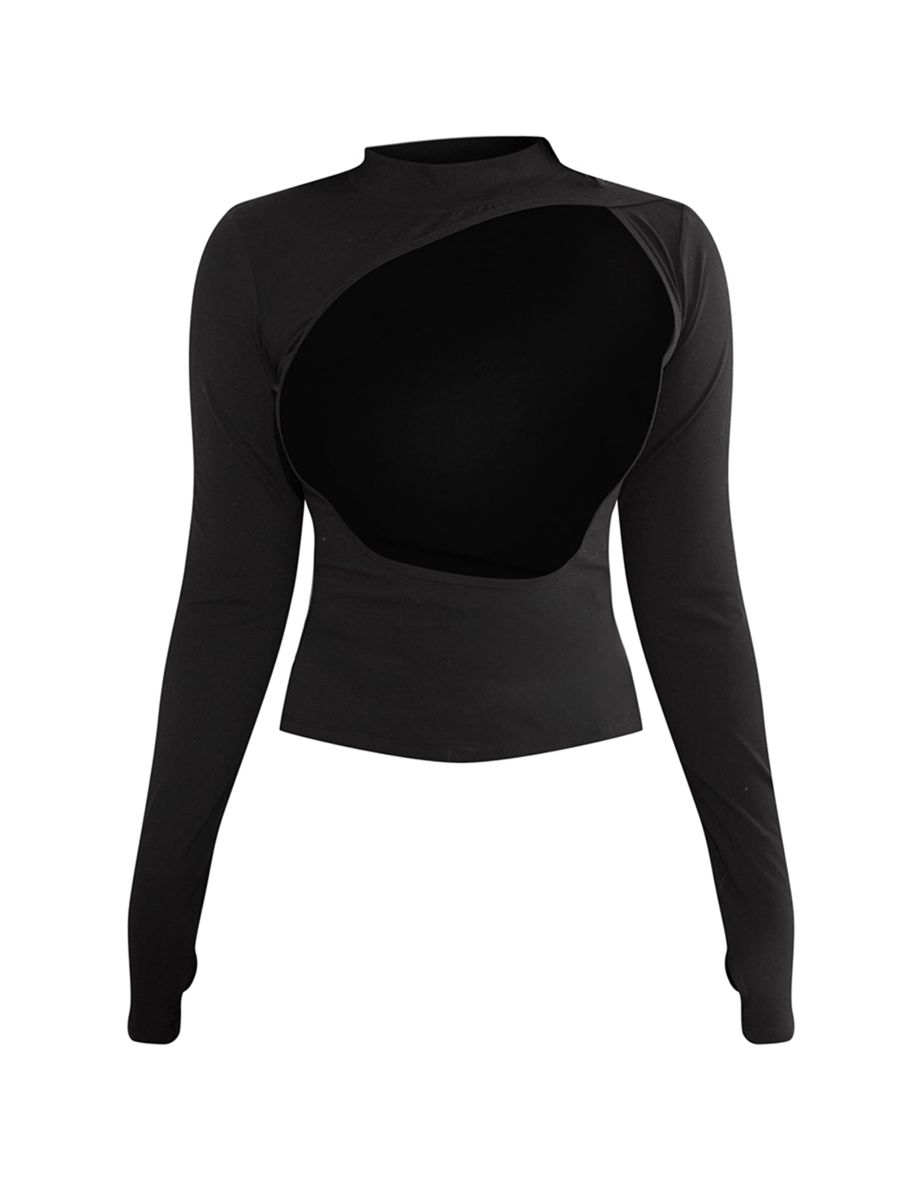 Shape Black Sculpted Cut Out Bralette Detail Long Sleeve Top - 4