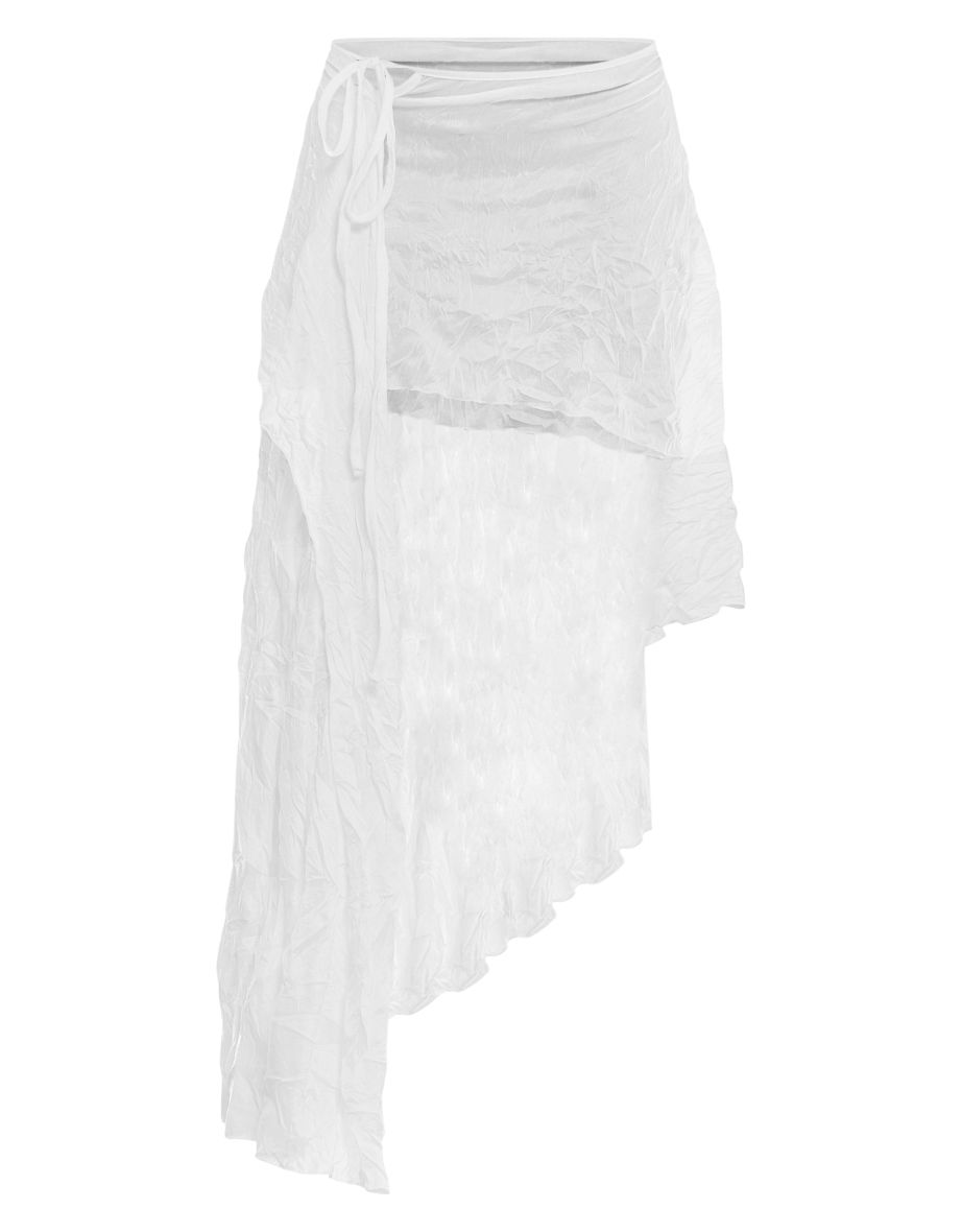 White Crinkle Jersey Asymmetric Maxi Skirt - 4