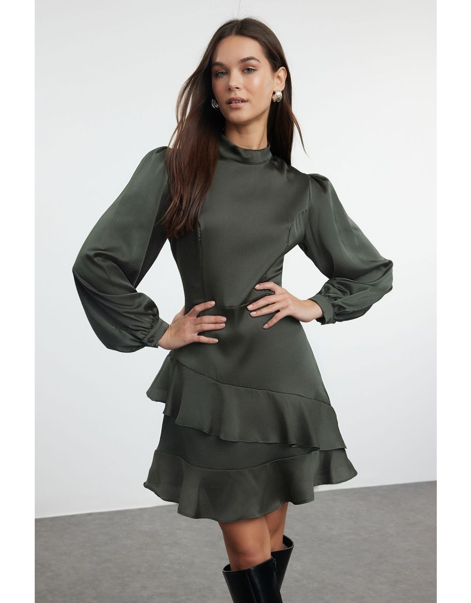 Khaki Plain Woven Dress - 4