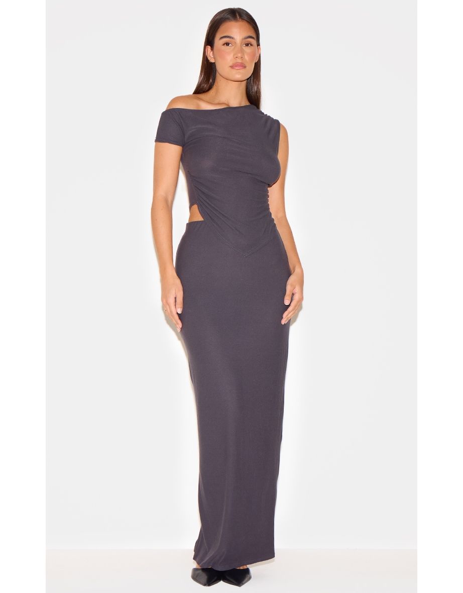 Charcoal Soft Touch Mid Rise Maxi Skirt