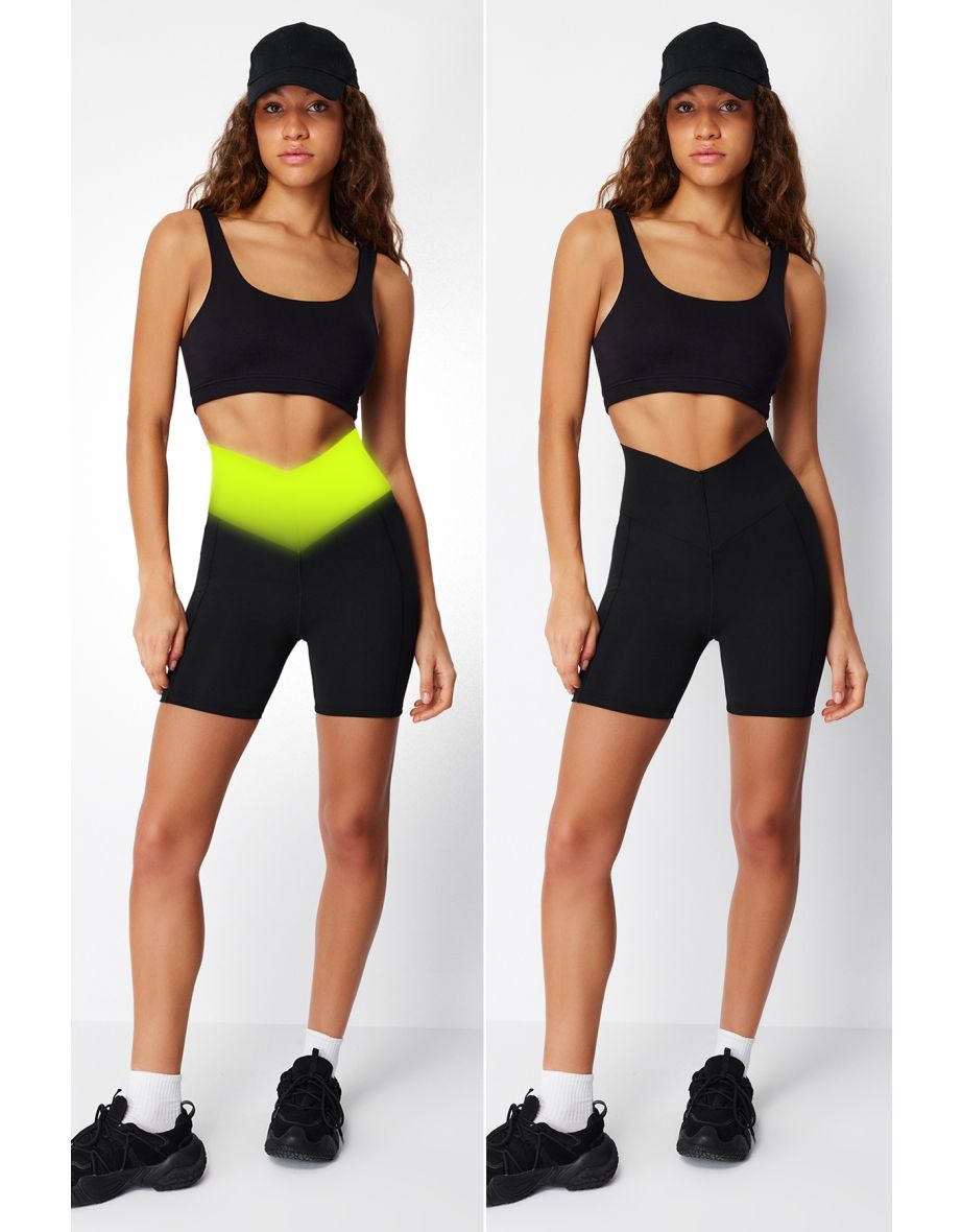 Shop Black Extra Waisted Sports Shorts Tights Online in Oman VogaCloset