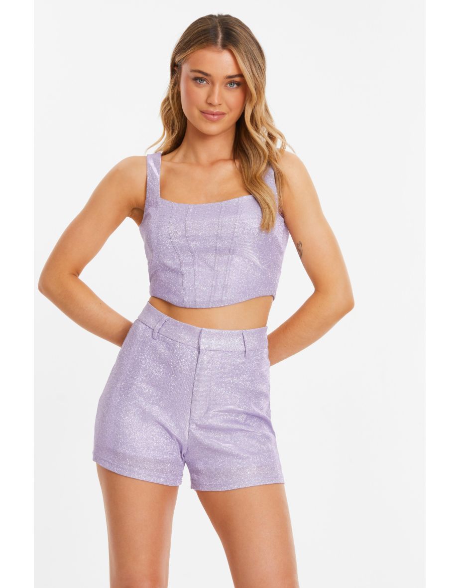 Lilac Glitter Cropped Corset Top