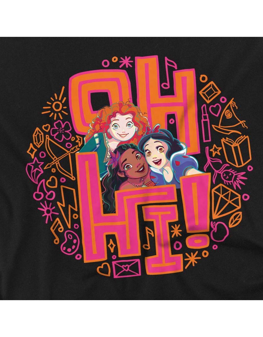 Disney Princess  Adult Oh Hi! Merida Moana Snow White T-Shirt - Black - 2