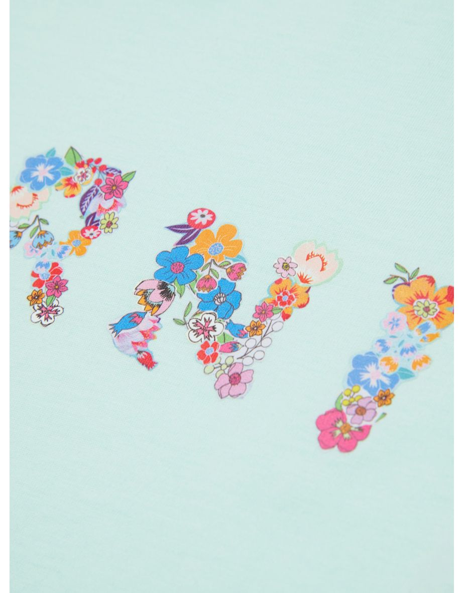 Girls Floral Logo T-Shirt in Green - 3