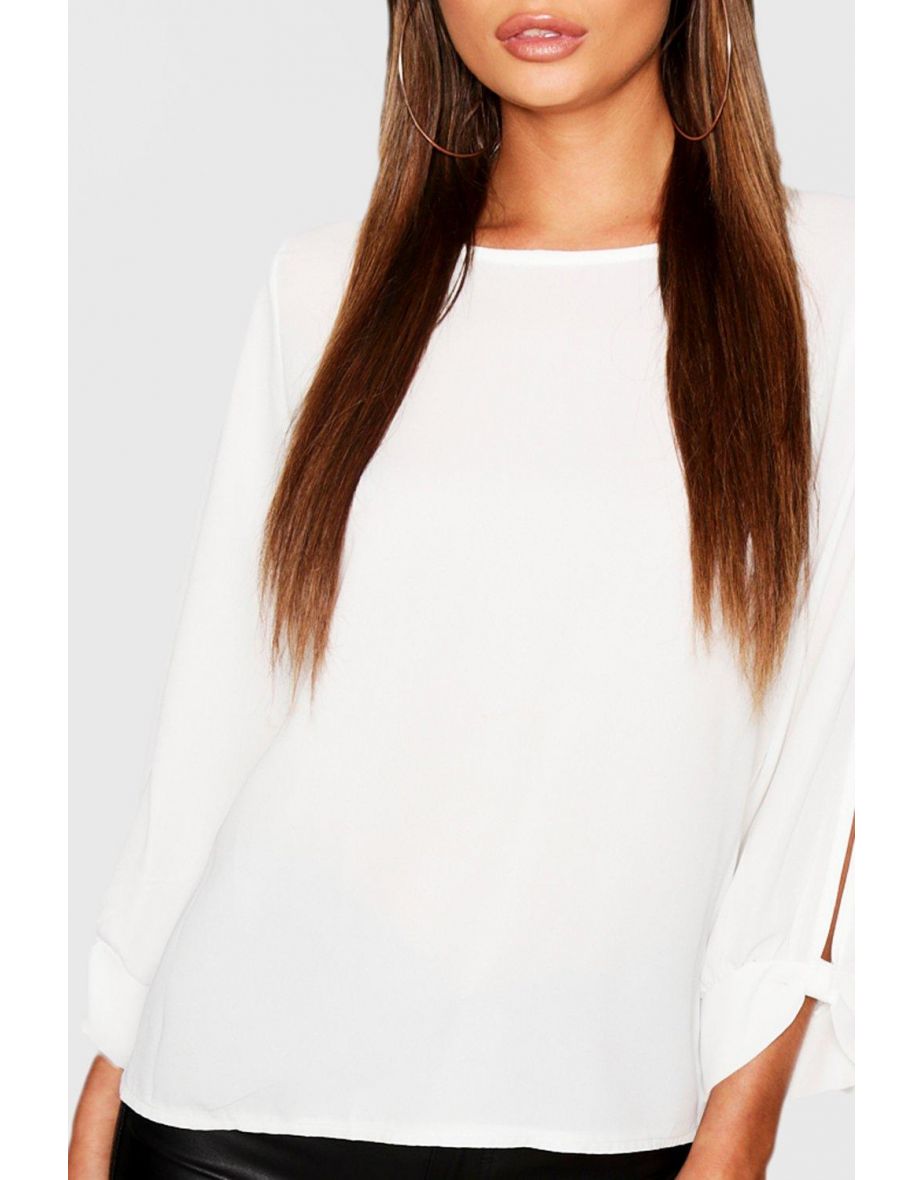 Bow Sleeve Woven Blouse - ivory - 3