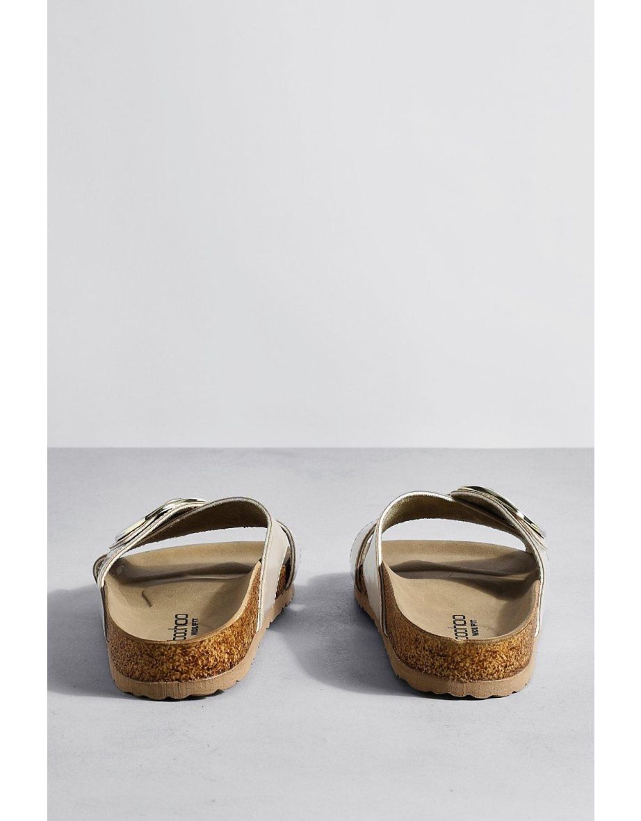 Wide Fit Crossover Strap Patent Footbed Sliders - beige - 3