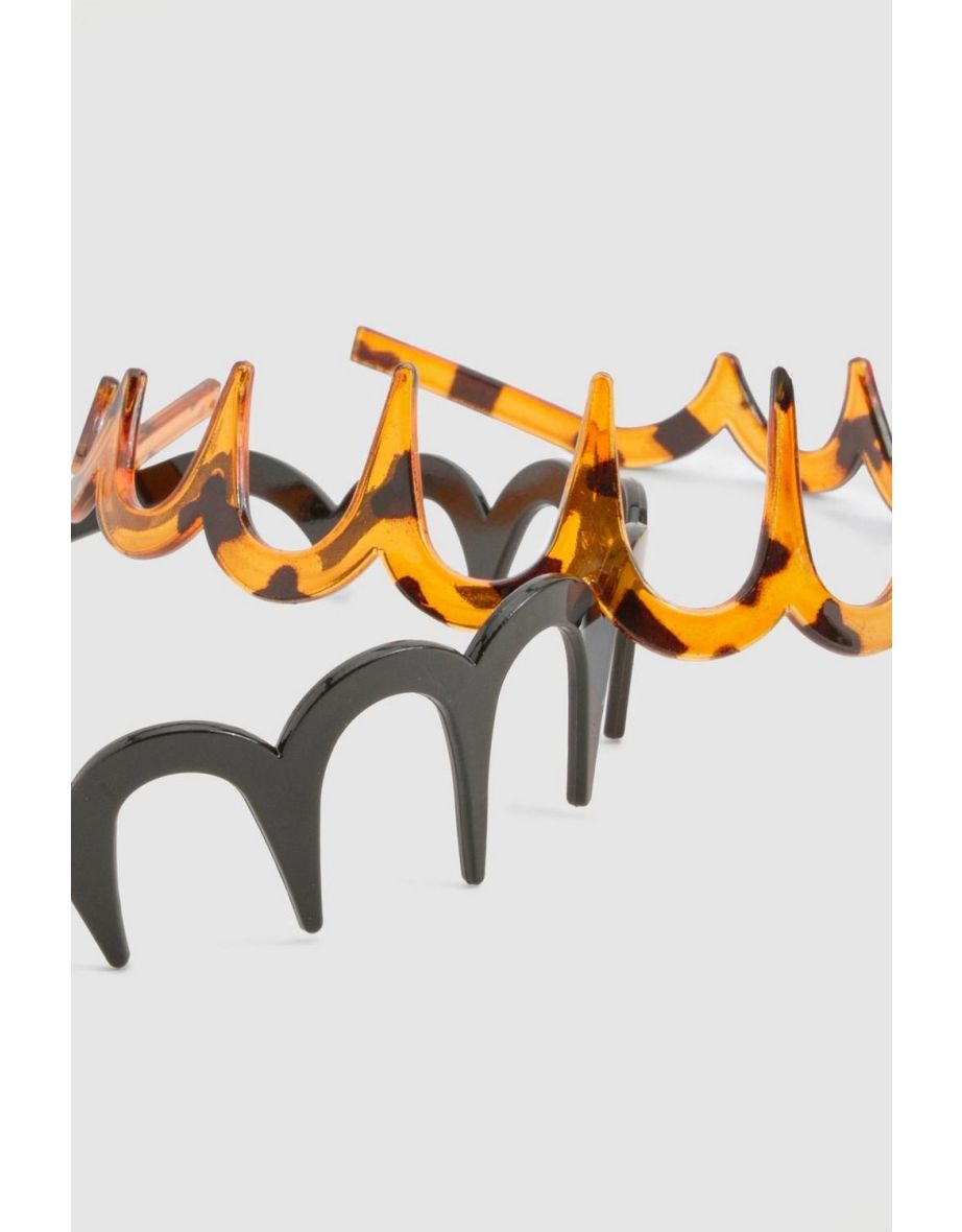 2 Pack Zig Zag Tortoise Shell & Plain Headband - multi - 2