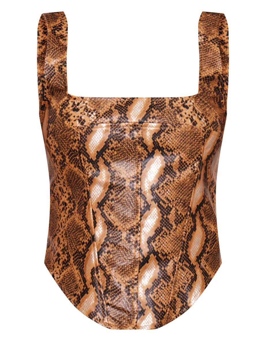 Orange Faux Leather Snake Print Corset - 4
