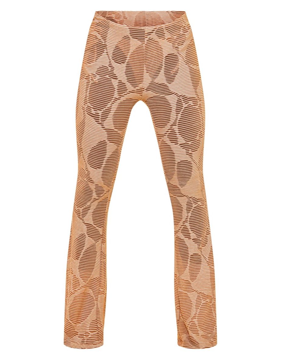 Cream Contrast Textured Rib Flare Beach Trousers - 4