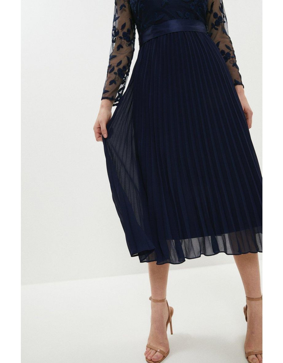 Petite Embroidered Long Sleeve Midi Dress - 2