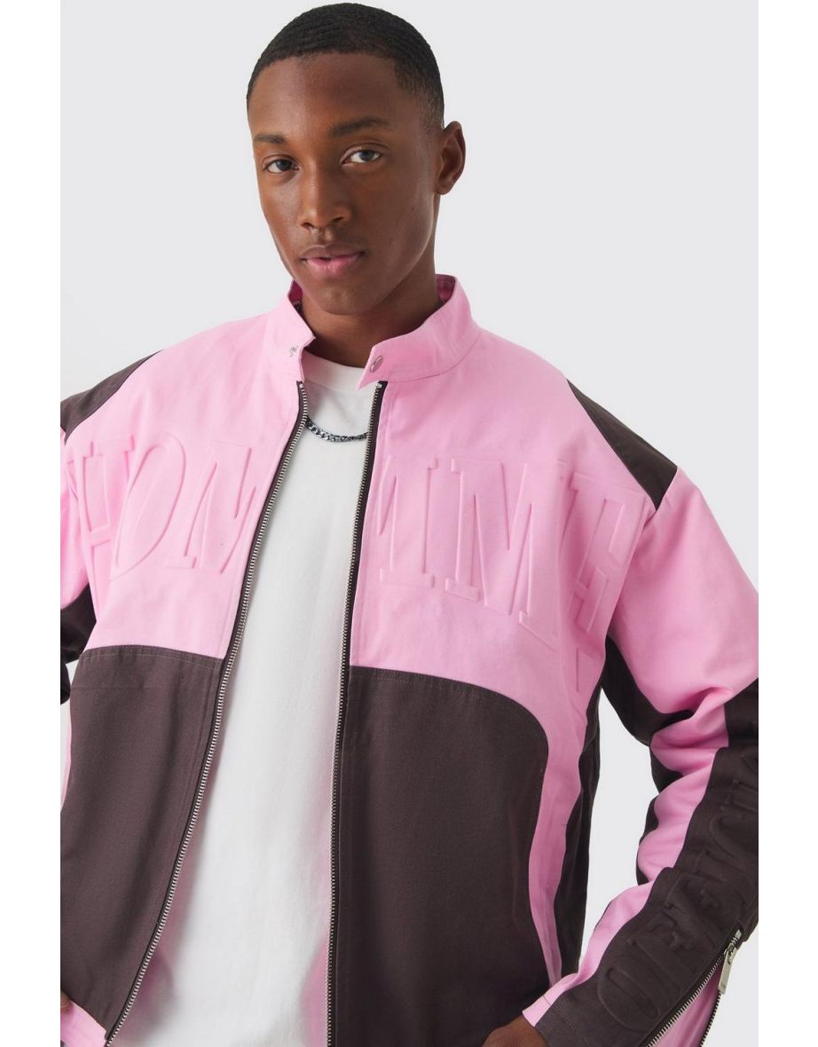 Boxy Twill Homme Moto Jacket In Pink - pink