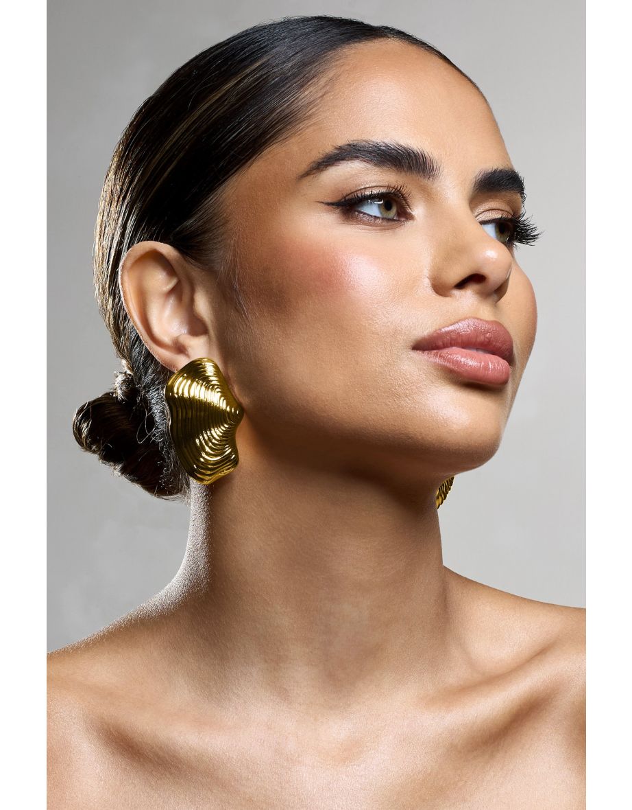 Katya | Gold Abstract Ribbed Statement Earrings