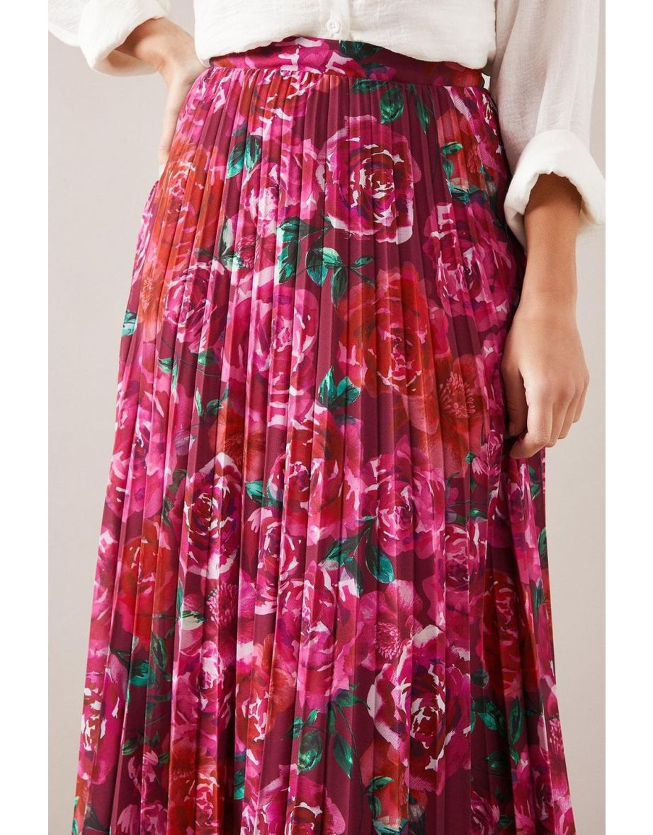 Petite Floral Chiffon Pleated Skirt - 3