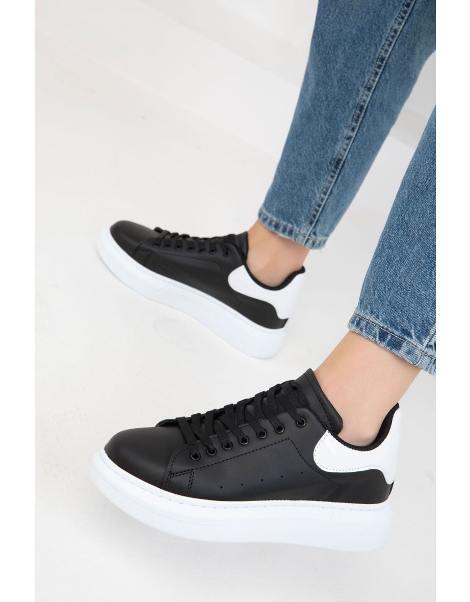 Black-White Patent Leather Women's Sneaker - 4