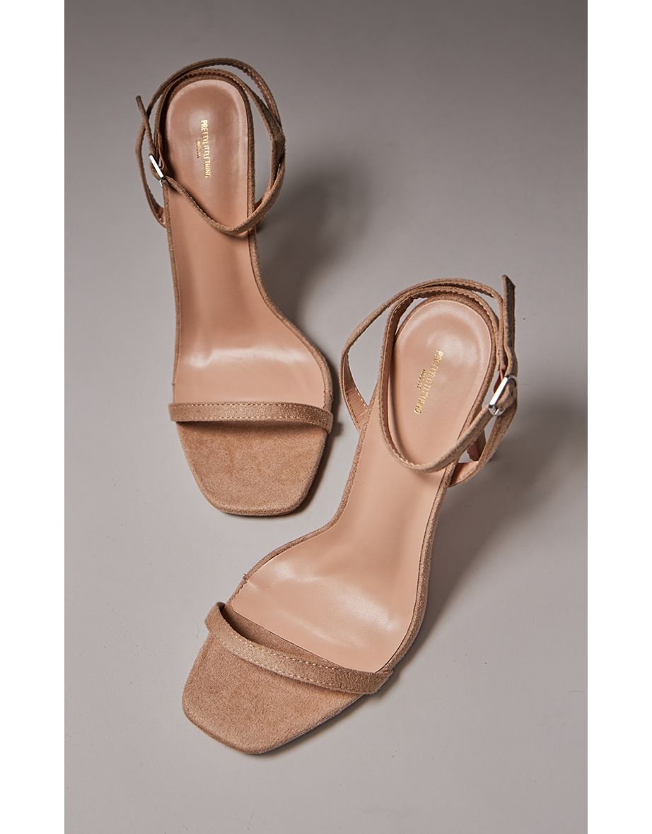 Nude Wide Fit Faux Suede Square Toe Barely There Strappy High Heels - 3