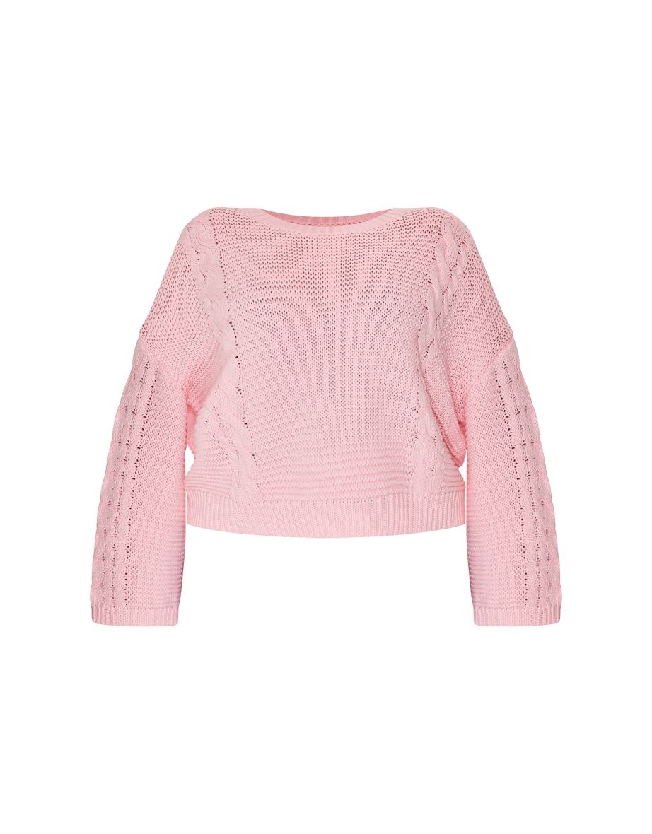 Plus Light Pink Oversized Cable Knit Jumper - 4