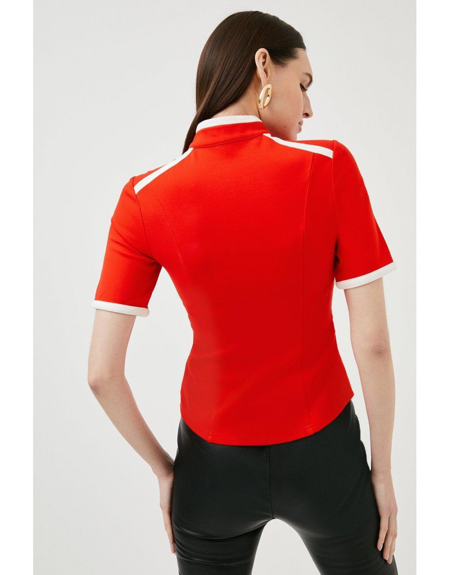 Ponte Contrast Trim Jersey Top - 2