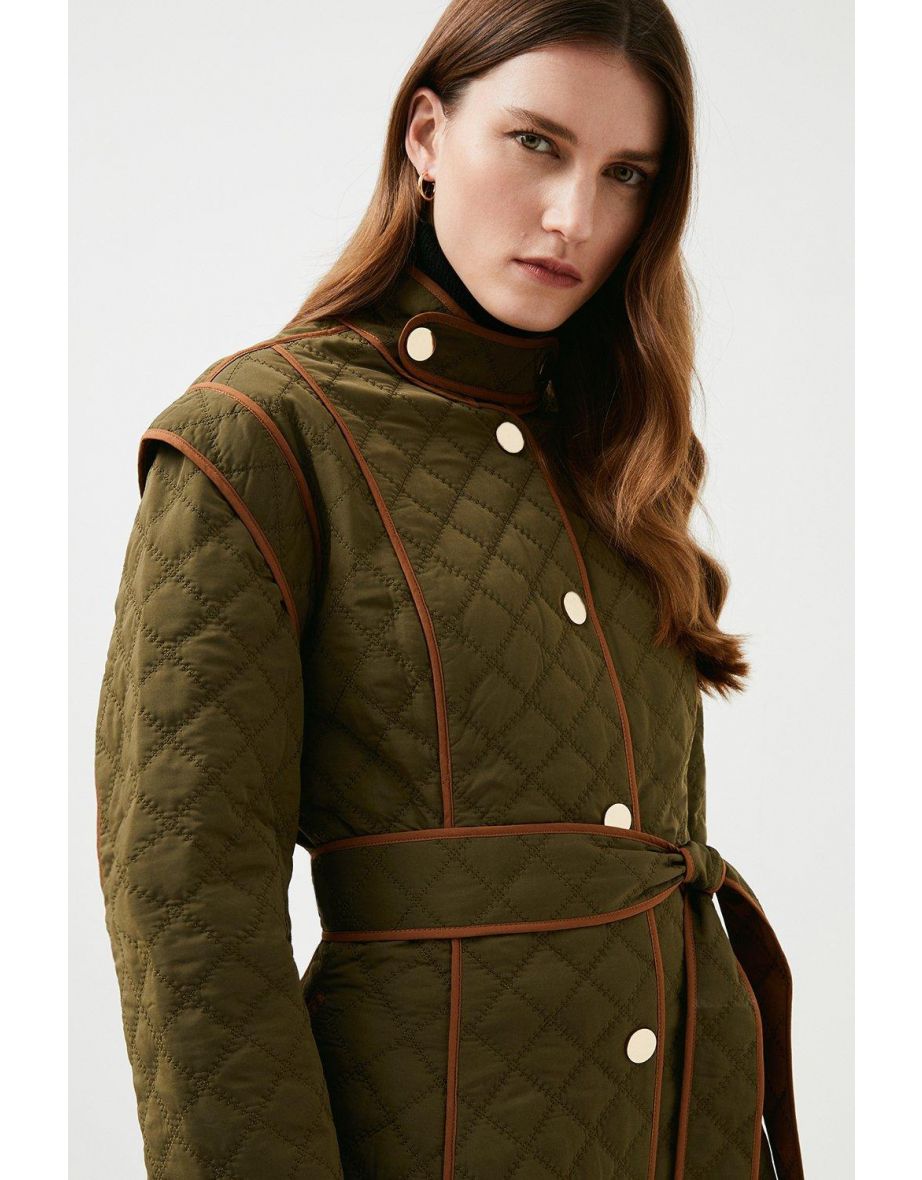 Full Skirt Belted Maxi Quilted Coat - 2