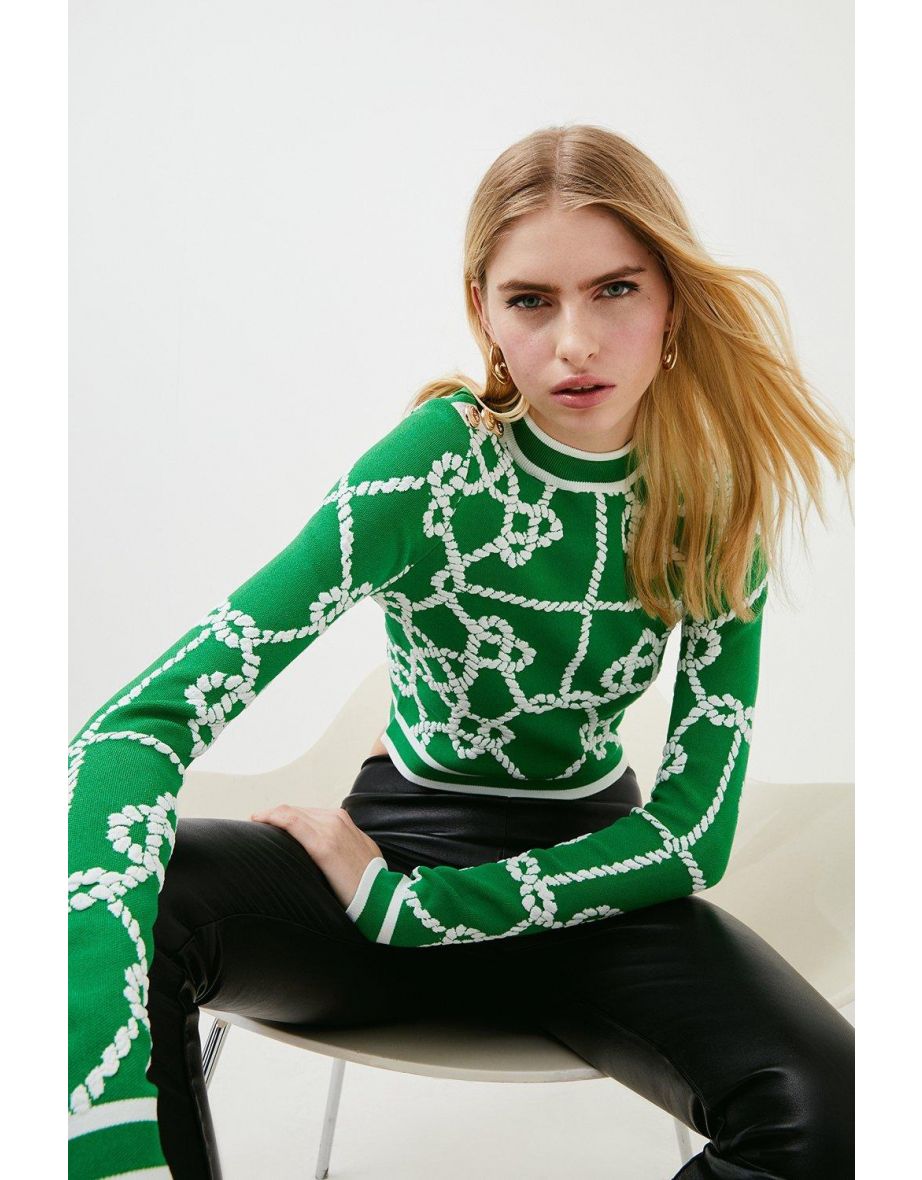 Rope Jacquard Textured Knit Jumper