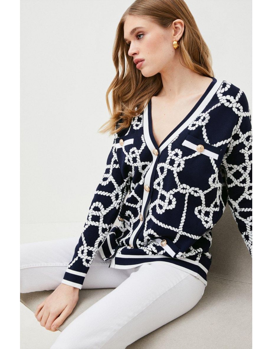 Rope Jacquard Textured Knit Cardigan