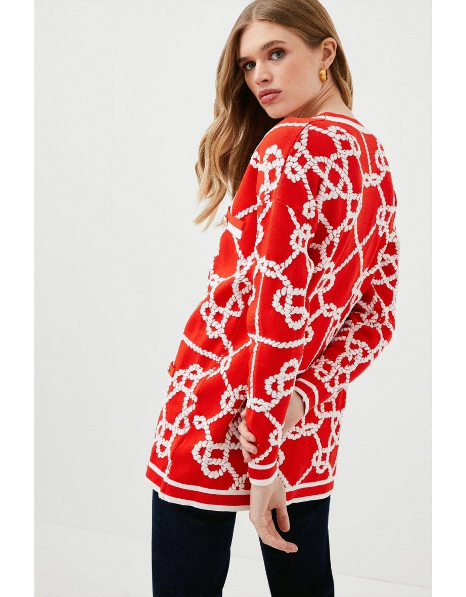 Rope Jacquard Textured Knit Cardigan - 2