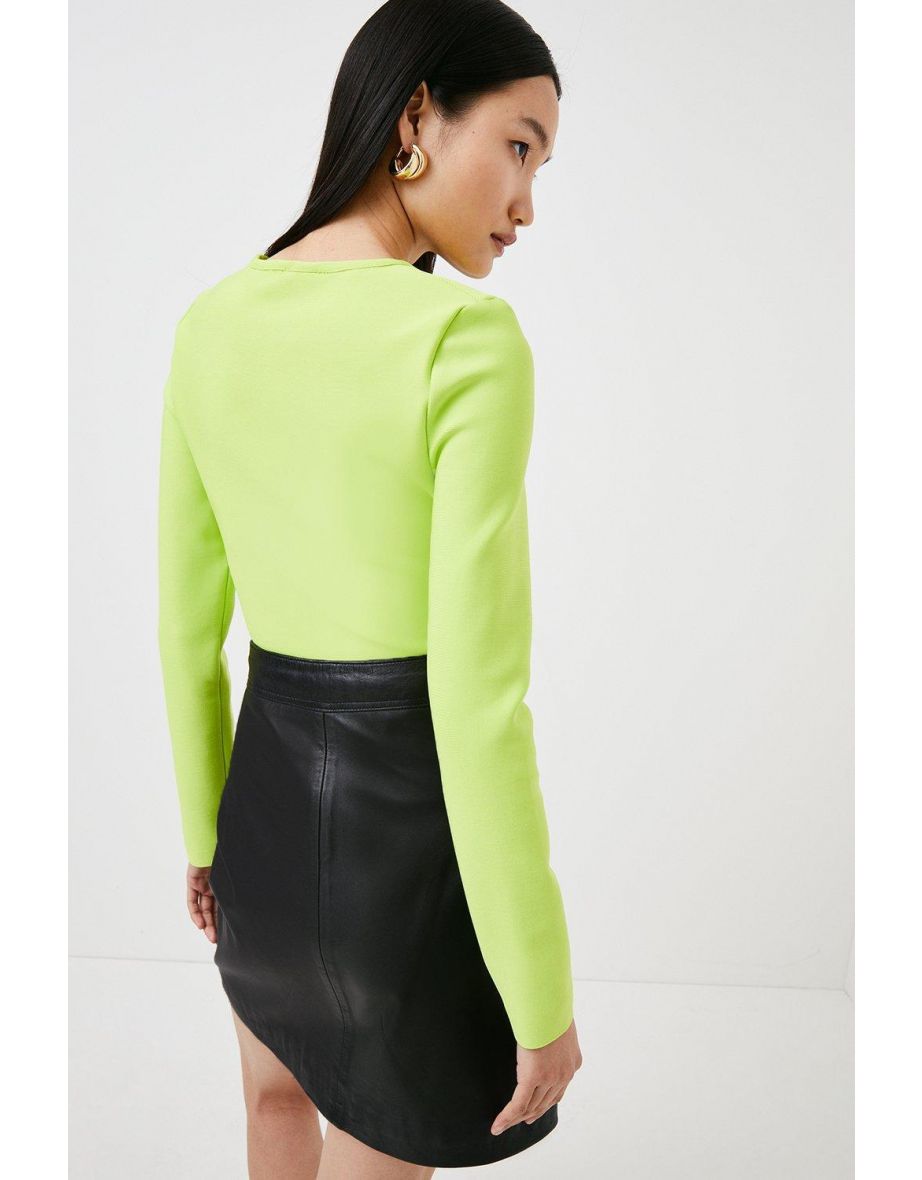 Military Trim Long Sleeve Bandage Knit Top - 2