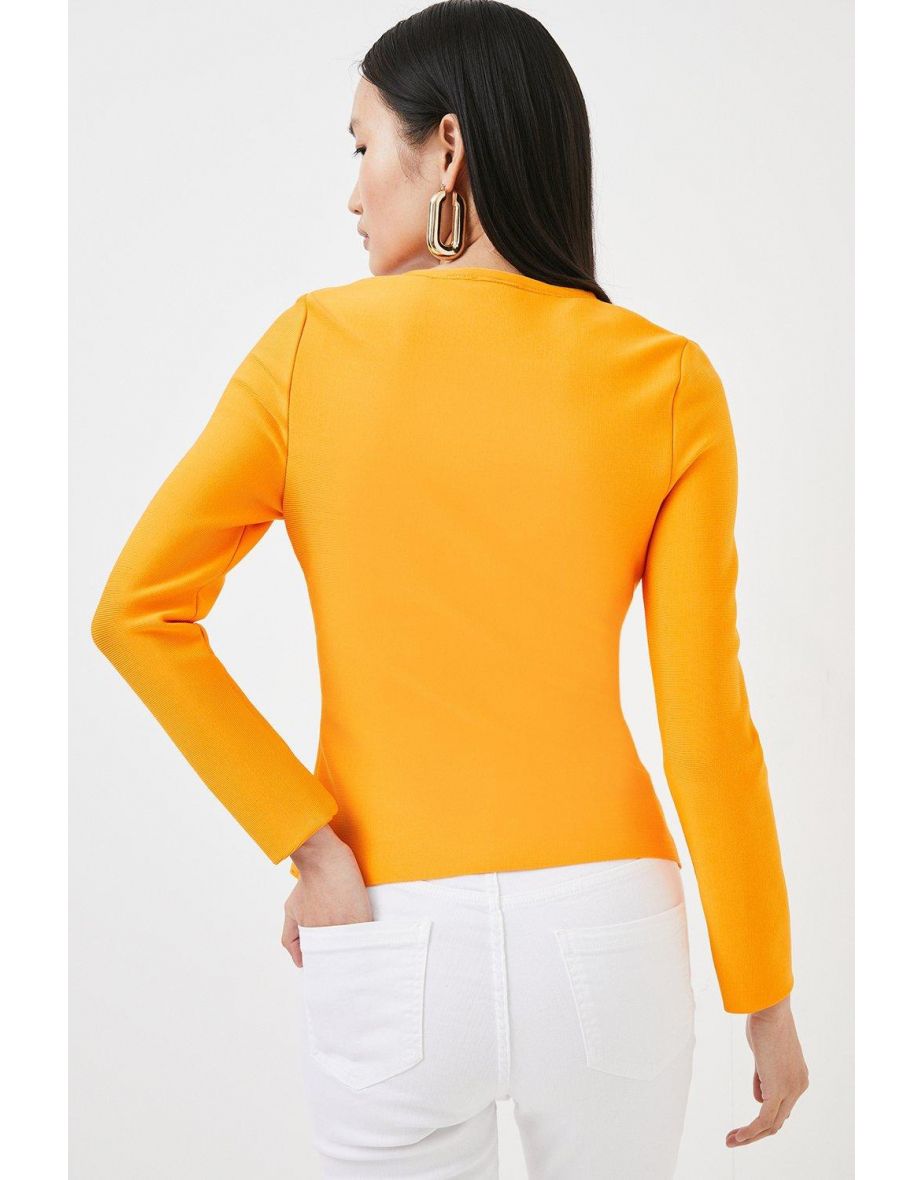 Military Trim Long Sleeve Bandage Knit Top - 2