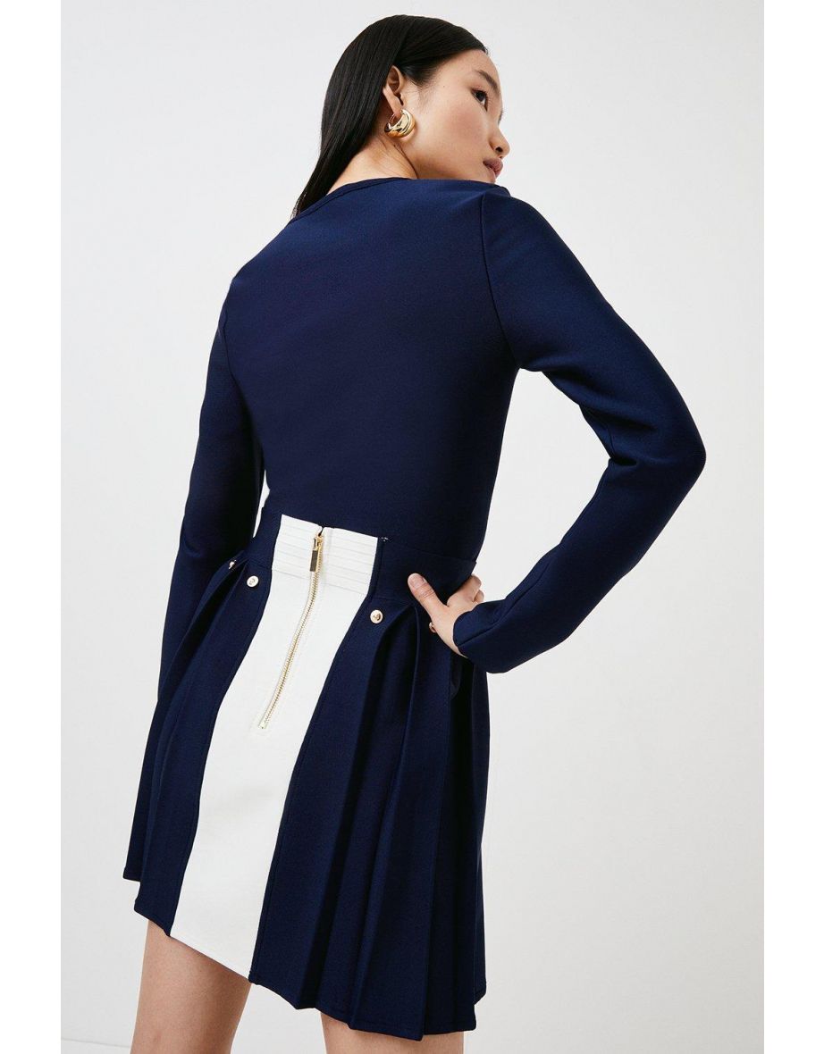Colourblock Pleat Military Bandage Knit Skirt - 2