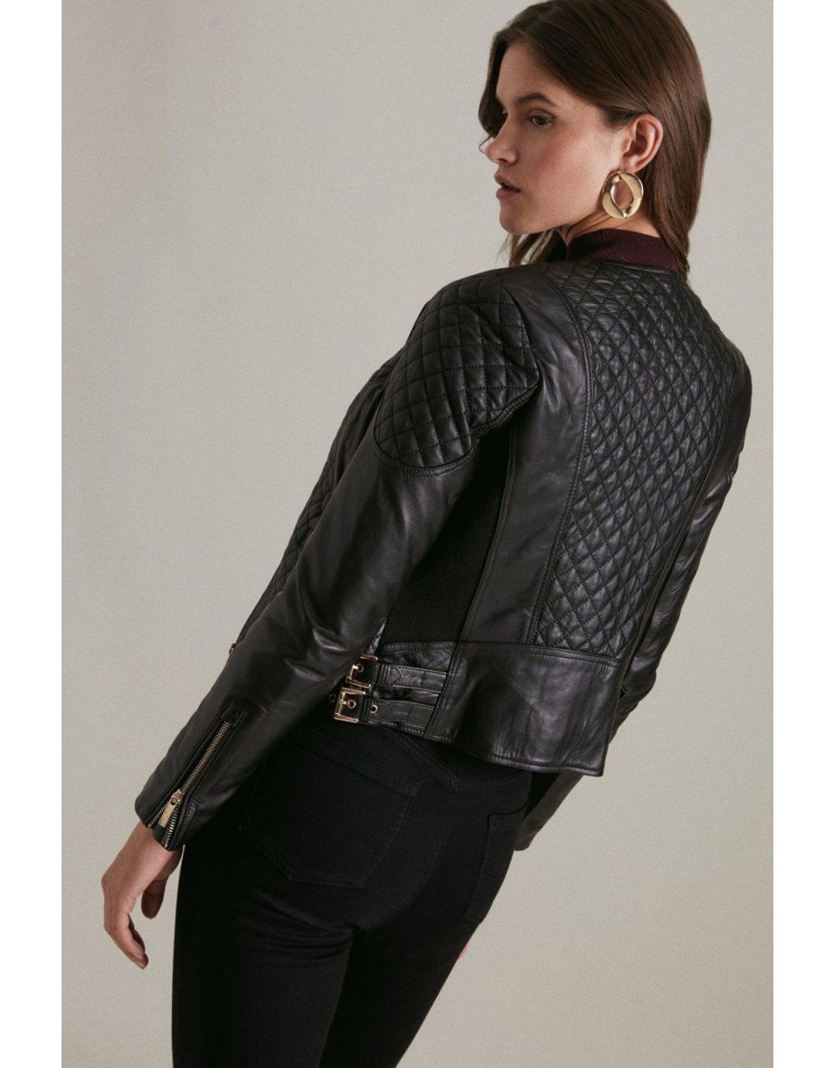 Leather Quilted Biker Jacket - 2