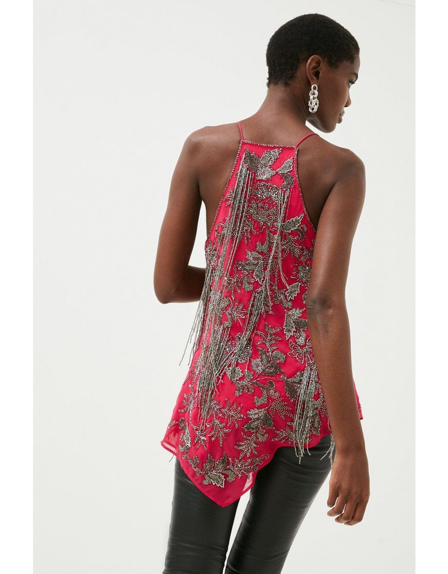 Beaded Embellished Fringed Woven Cami - 2