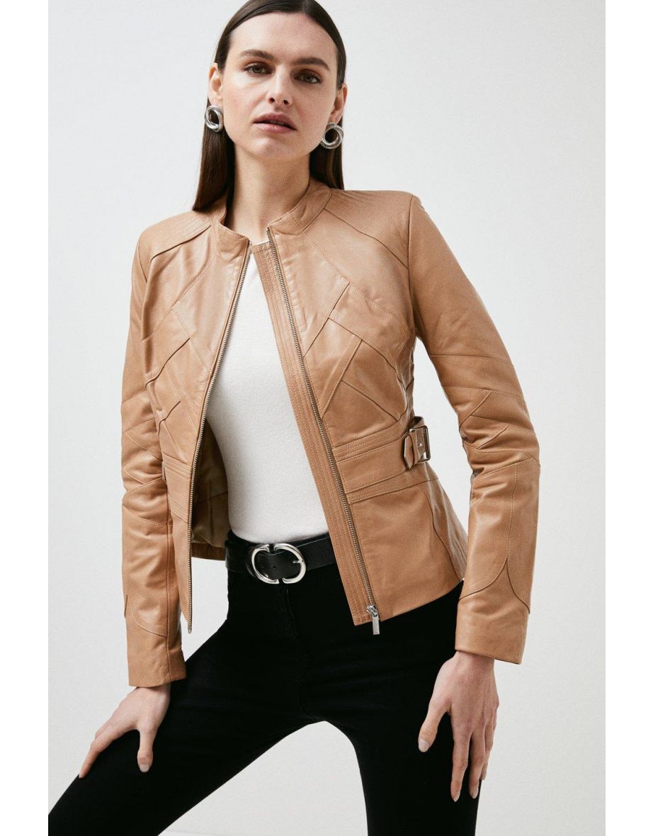 Leather Seam Detail Buckle Waist Jacket