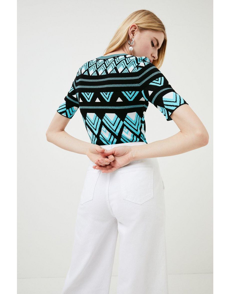 Geo Jacquard Knit Zip Detail Top - 2