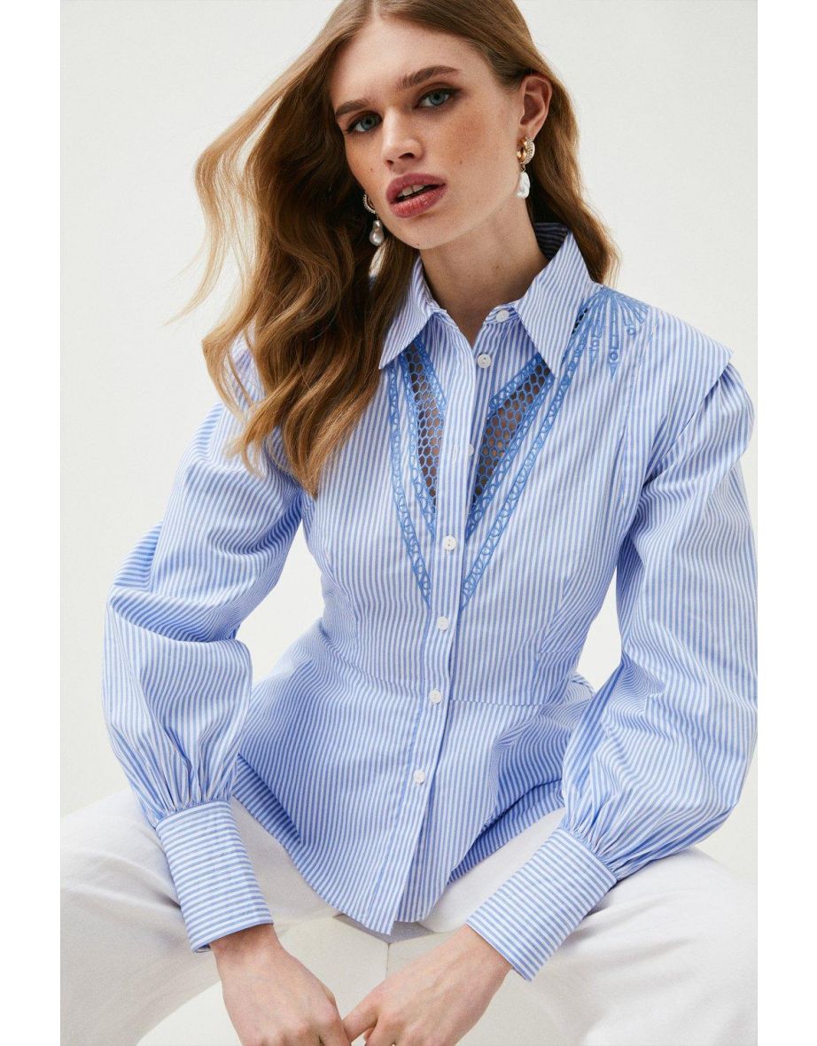 Cutwork Poplin Embroidered Woven Dip Hem Blouse