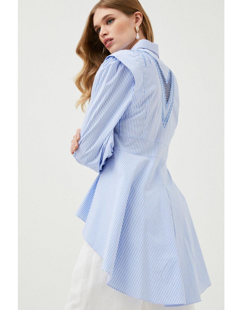 Cutwork Poplin Embroidered Woven Dip Hem Blouse - 2
