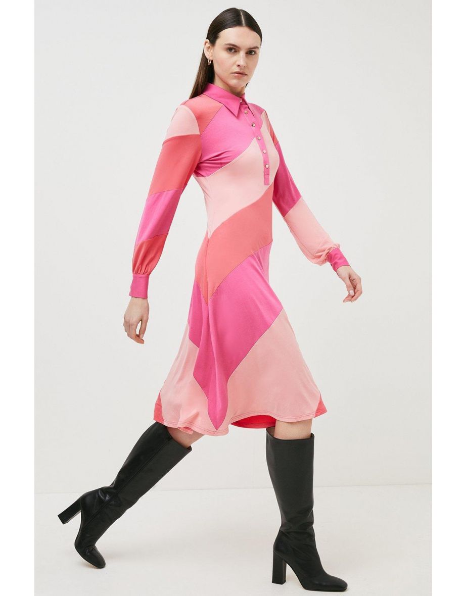 Collared Striped Colour Block Jersey Dress