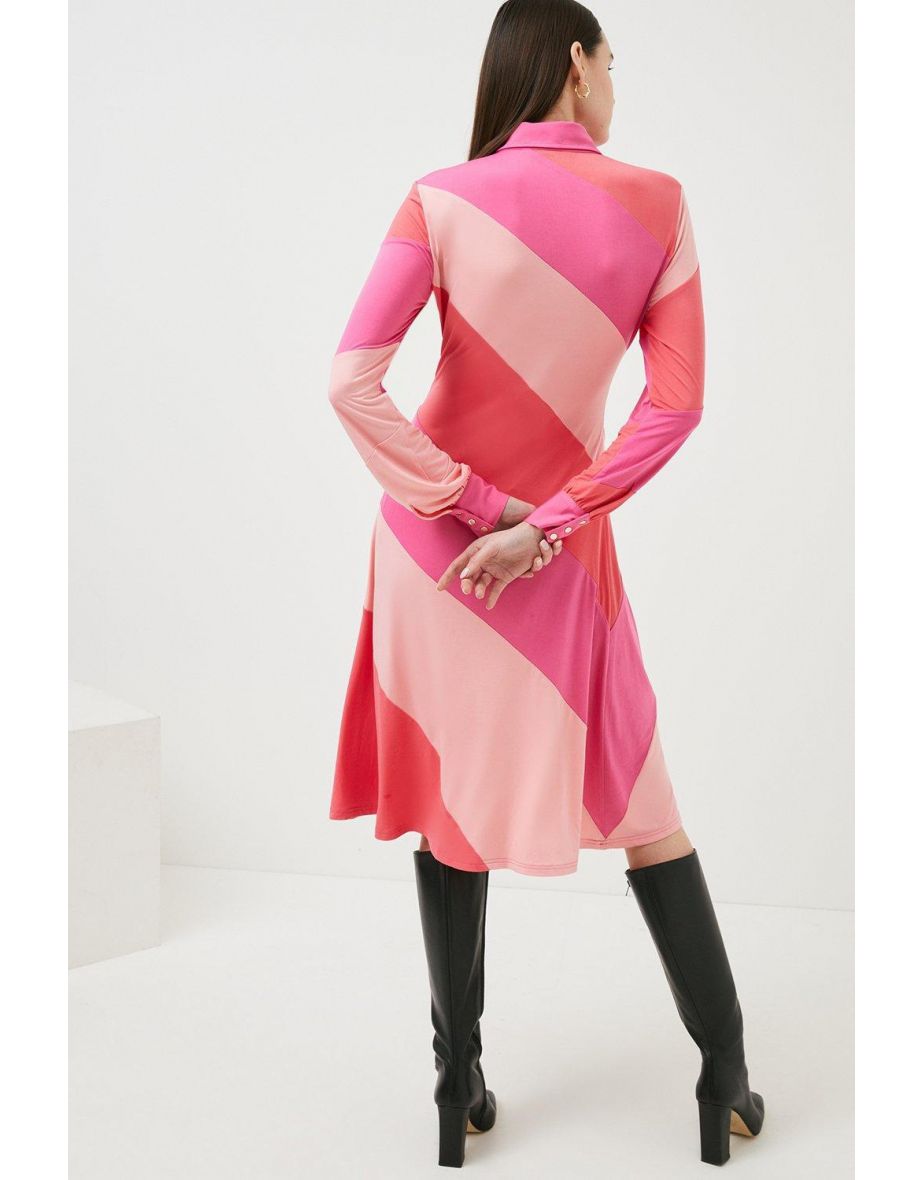 Collared Striped Colour Block Jersey Dress - 2