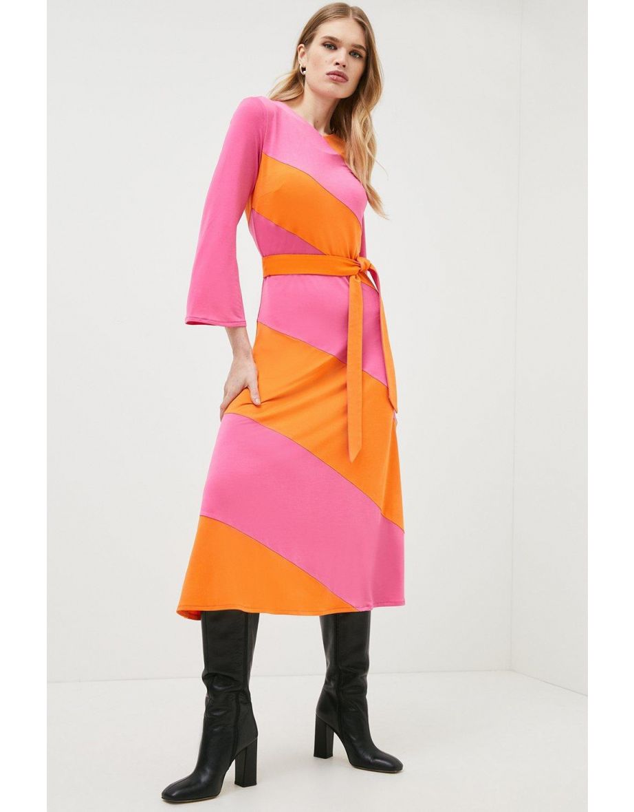 Striped Colour Block Jersey Midi Dress
