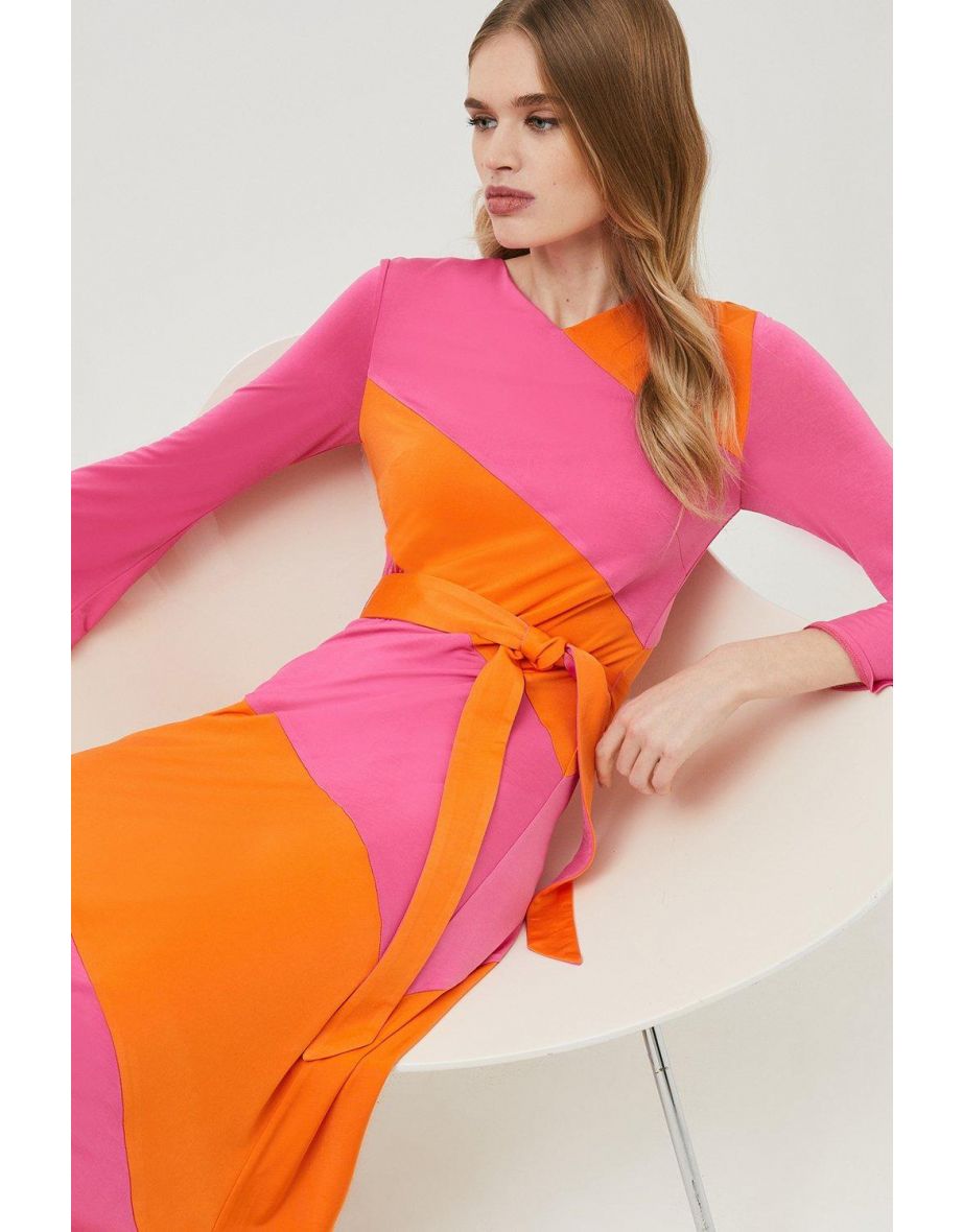 Striped Colour Block Jersey Midi Dress - 2