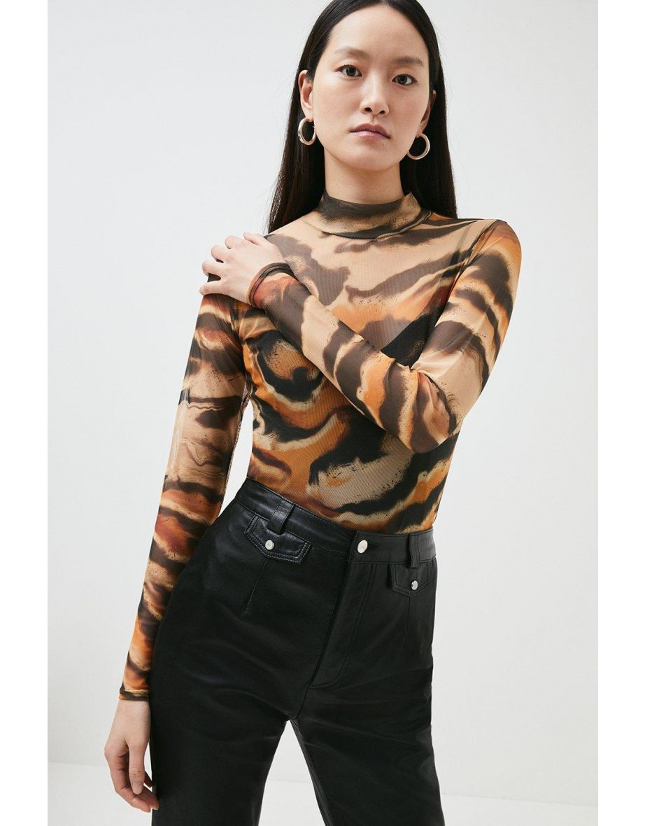 Graphic Animal Funnel Neck Jersey Top