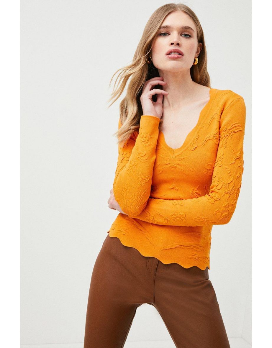 Rib Knit Scallop Hem Top