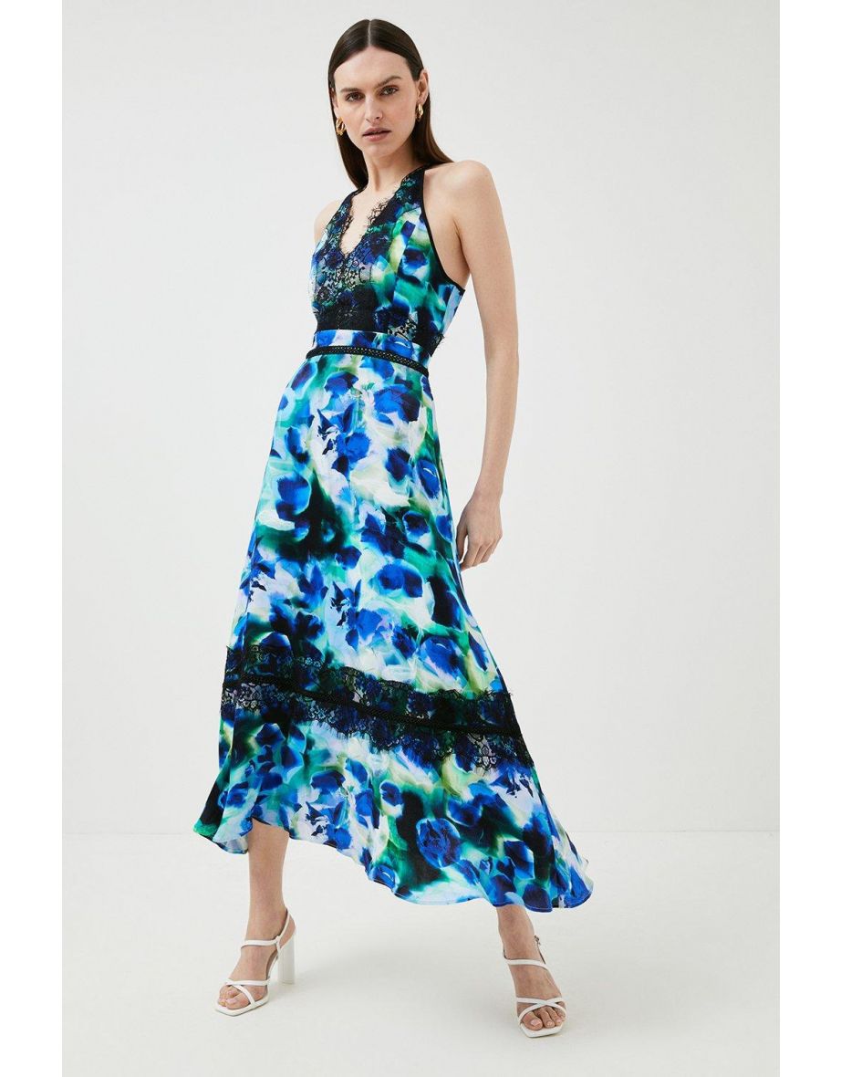 Floral Print Lace Trim Woven Slip Dress