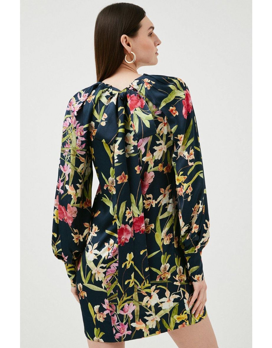 Floral Print Tie Detail Woven Shift Dress - 2