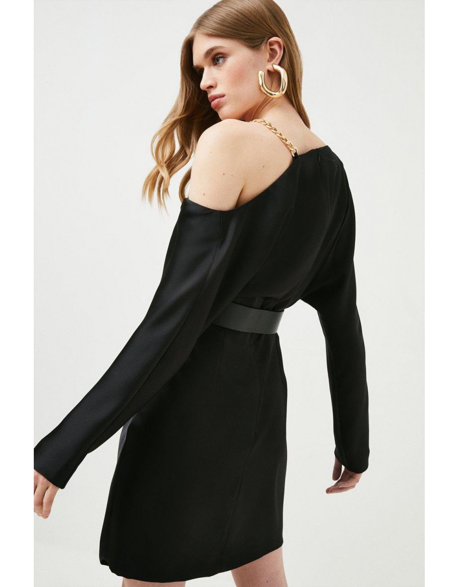 Satin Crepe Chain Trim Draped Dress - 2