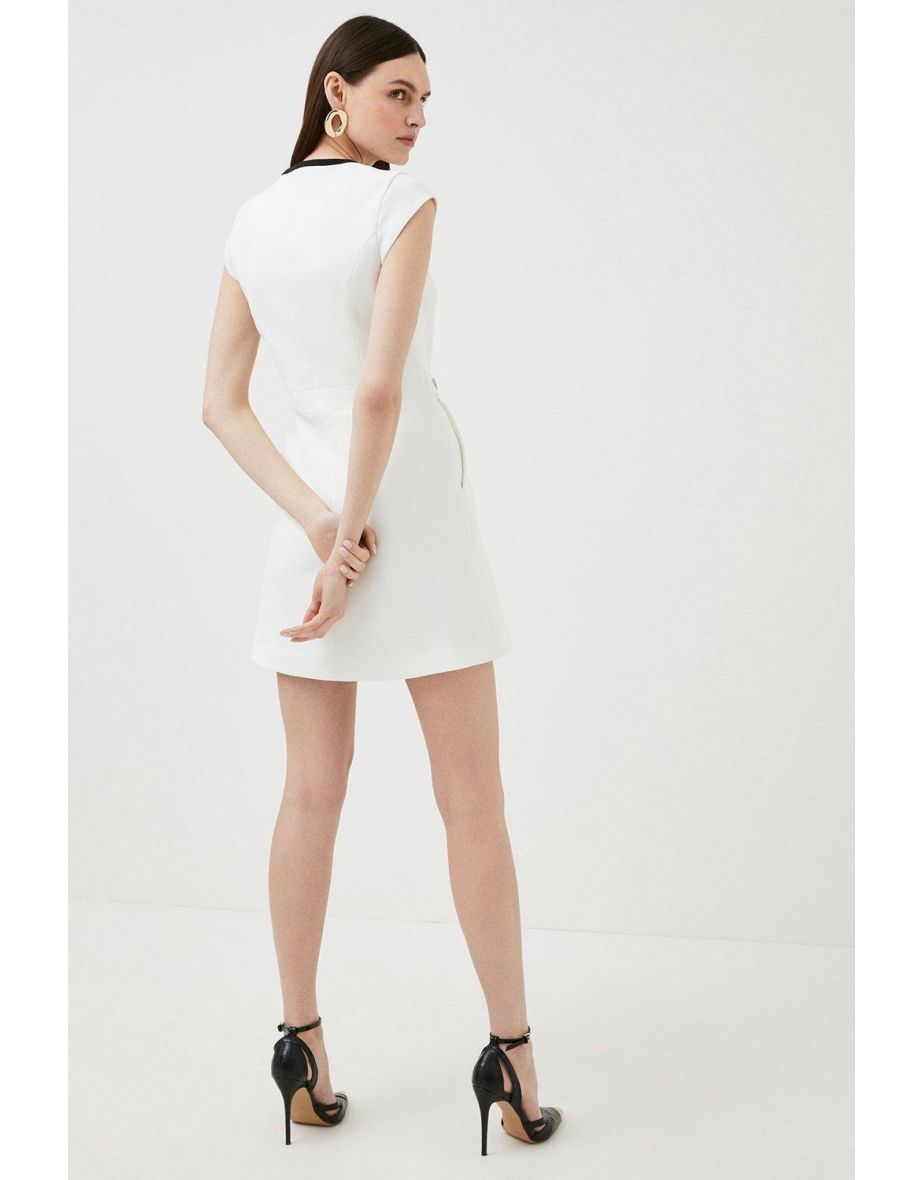 Compact Stretch Tipping Button A Line Dress - 2