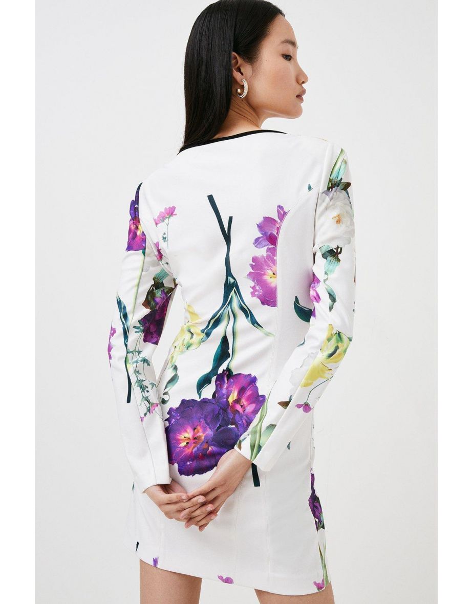 Floral Figure Form Zip Front Woven Dress - 2