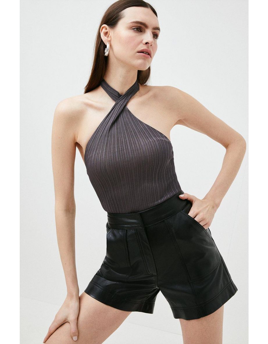 Asymmetric Halter Neck Knit Top