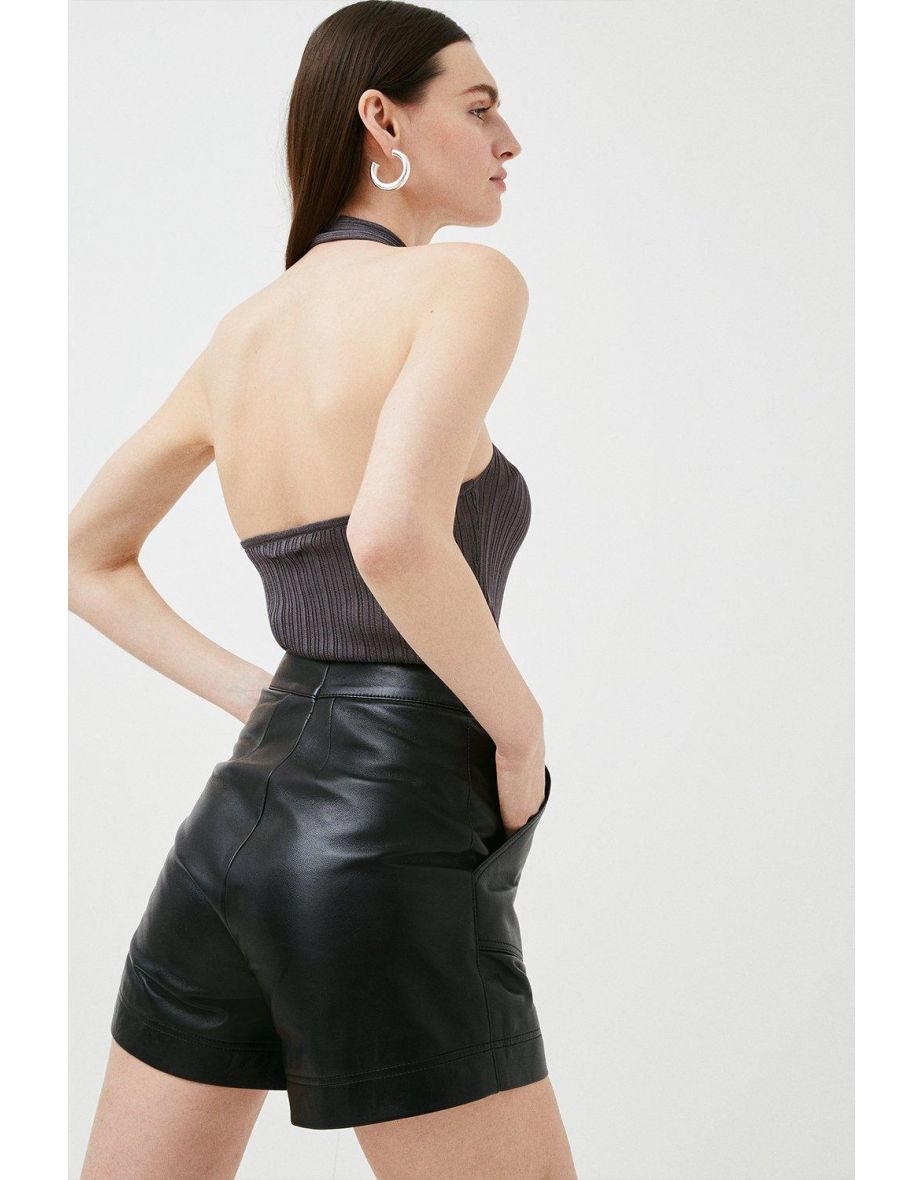 Asymmetric Halter Neck Knit Top - 2