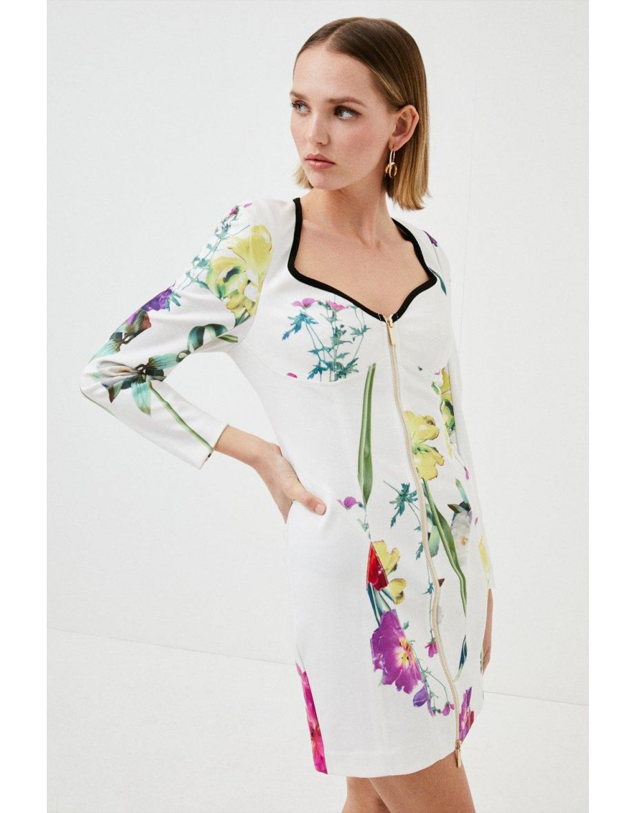 Petite Floral Figure Form Zip Woven Dress